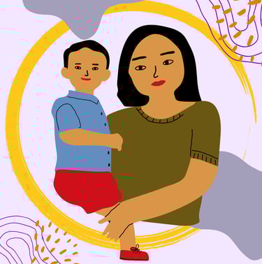 a mum holding a child